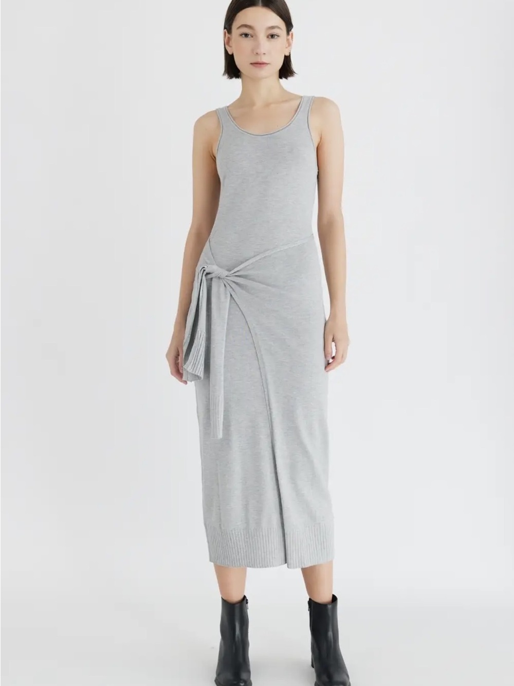 Amelia Heather Gray Sleeveless Tie-Waist Midi Dress